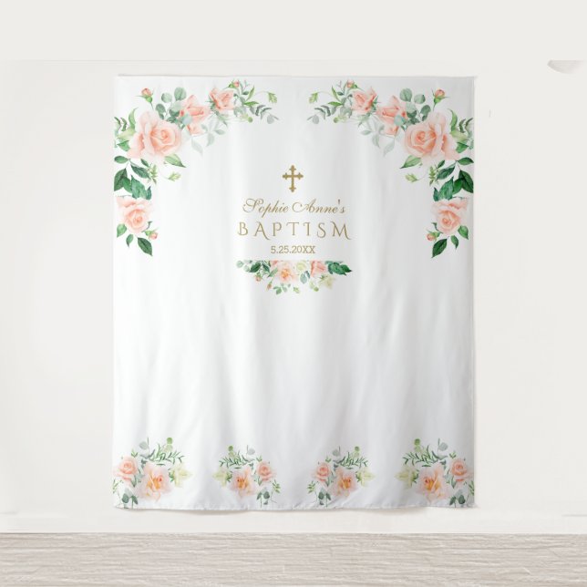 Tenture Accessoire de photobooth baptême Fleurs Roses Char (Devant)