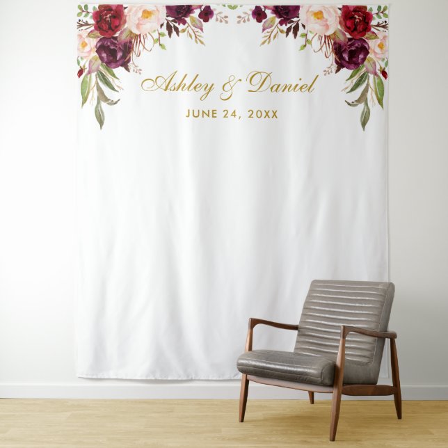 Tenture Accessoire de photobooth de fond de mariage floral (En situation)