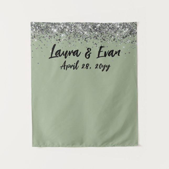 Tenture Accessoire de photobooth de mariage argent vert sa (Devant)