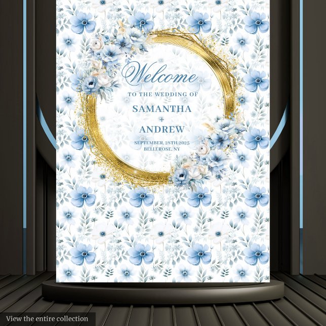 Tenture Accessoire de photographie de mariage doré et bleu (Glam Boho Pastel Blue Gold Wedding Photo Prop Tapestry)