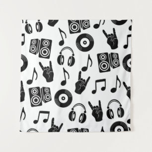 Tenture Accessoires musicaux : Motif Vintage monochrome.