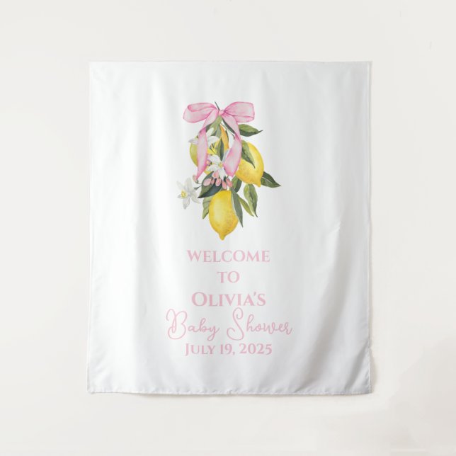Tenture Accueil Baby Shower Coquette prépa Ruban Rose Citr (Devant)