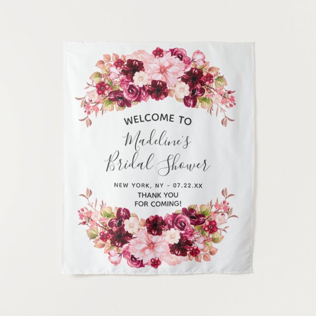 Tenture Accueil de la douche de mariage floral Bourgogne e (Devant)