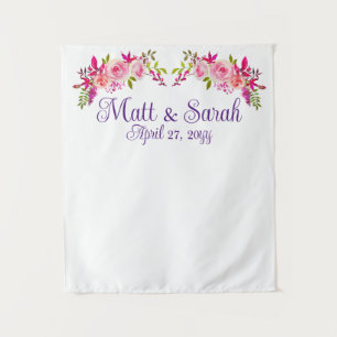 Tenture Accueil Mariage Rose Blanc Personnalisé Booth Phot