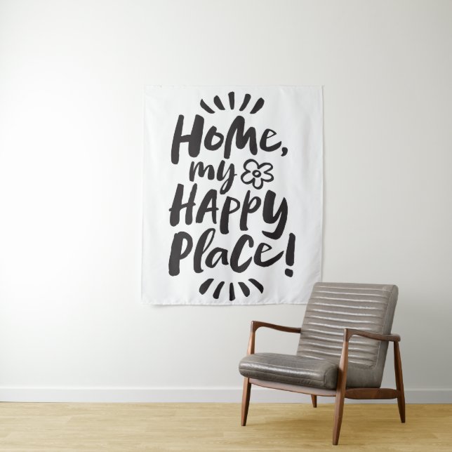 Tenture ACCUEILLE mon Happy Place ! Design moderne de lett (En situation)