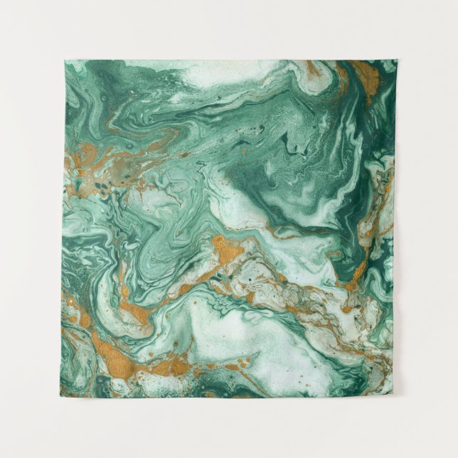 Tenture Acrylique vert doré : art de la texture marbré. (Devant)