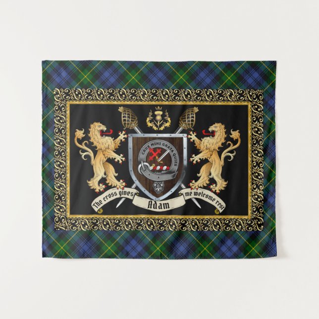Tenture Adam Clan Badge & Motto avec Lions (Devant (Horizontal))