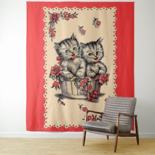 Tenture adorable chatons dans un panier de fleurs