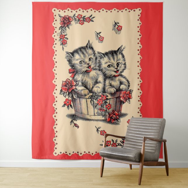 Tenture adorable chatons dans un panier de fleurs (En situation)