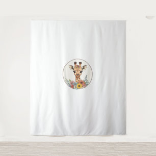 Tenture Adorable Giraffe Aux Fleurs