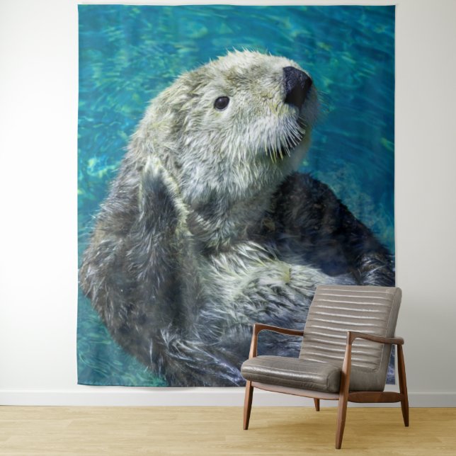 Tenture Adorable Otter de mer Mignonne Eau Bleue (En situation)