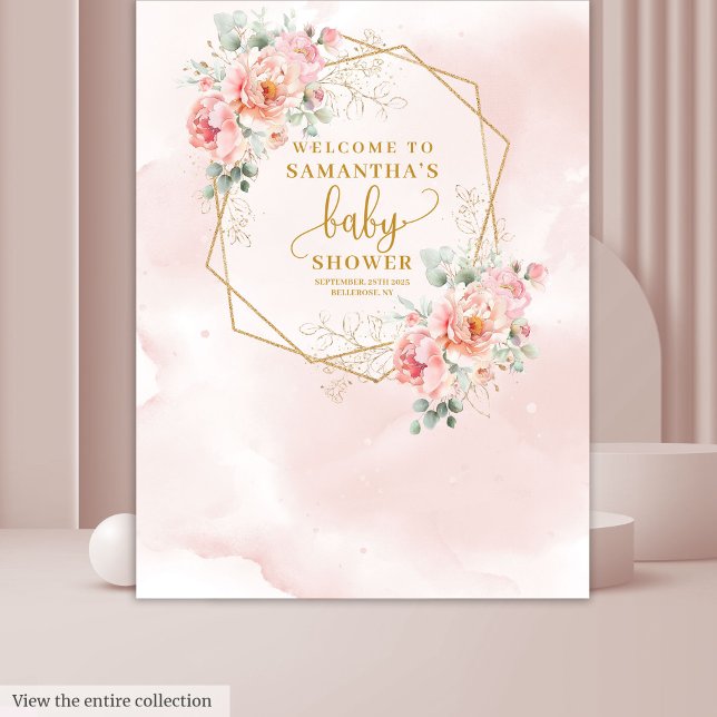 Tenture Adorable sauge rose pâle baby shower photo stand (Adorable blush pink sage baby shower photo booth Tapestry)
