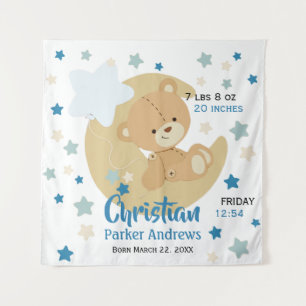 Tenture Adorable Teddy Bear Baby Boy Stats de naissance