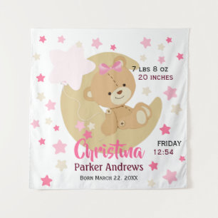 Tenture Adorable Teddy Bear Baby Girl Stats de naissance