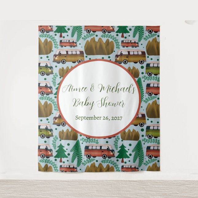 Tenture Adventure Await : Camper Baby Boy Shower (Devant)