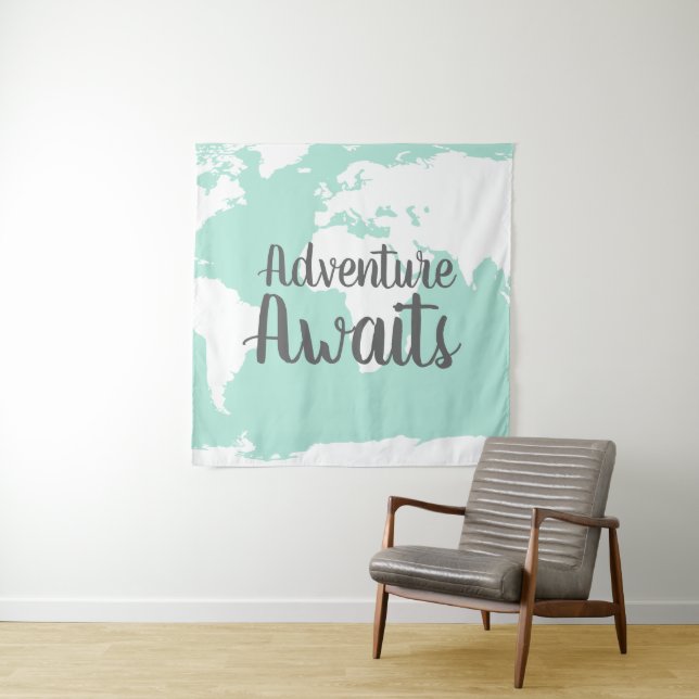 Tenture Adventure Await World Map & Mint (En situation)