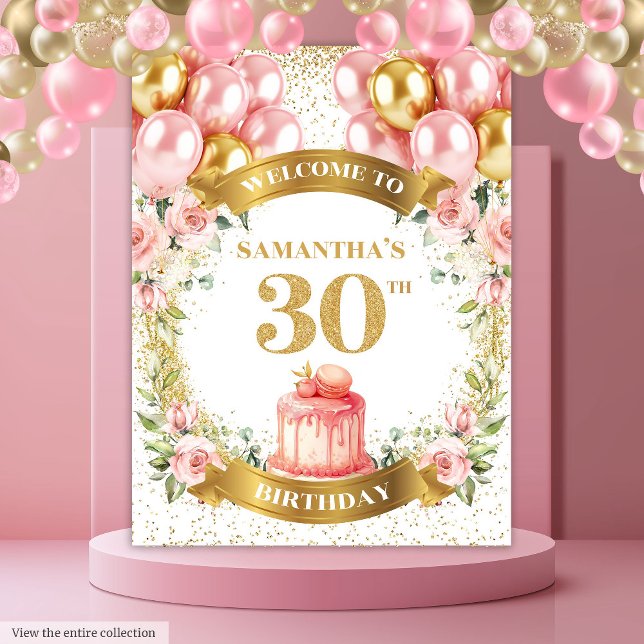 Tenture Affichage de fête élégant Blush Gold pour 30 ans (Elegant 30th Birthday Blush Gold Party Display)
