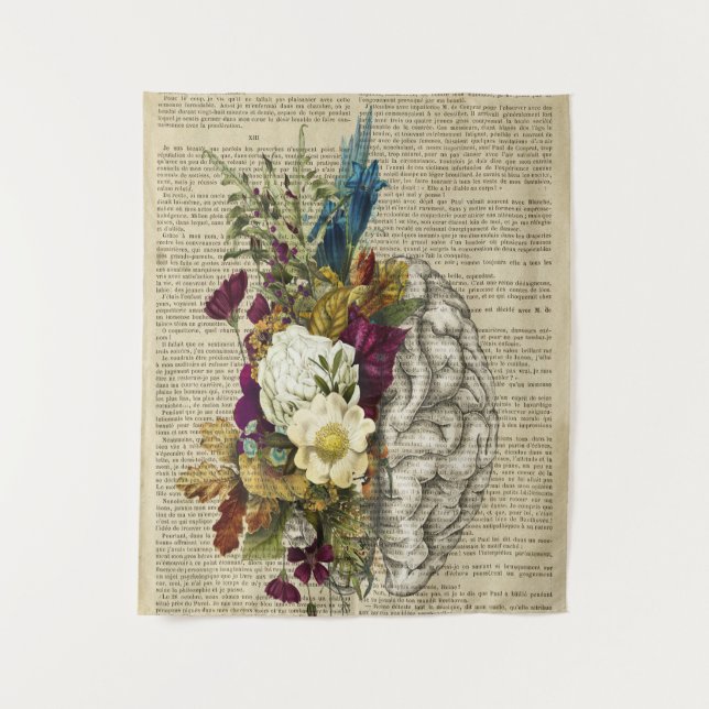 Tenture affiche anatomique de cerveau floral médical (Devant)