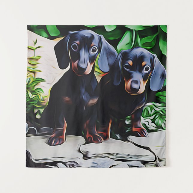Tenture Affiche d'anniversaire de jardin d'été de chien te (Devant)