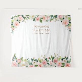 Tenture Affiche de baptême à fleurs roses pour événement r