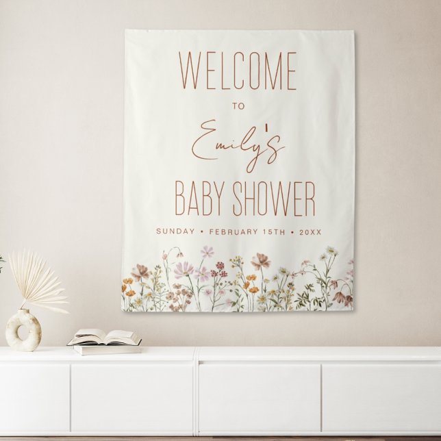 Tenture Affiche de bienvenue fleur sauvage Baby shower En  (Créateur téléchargé)