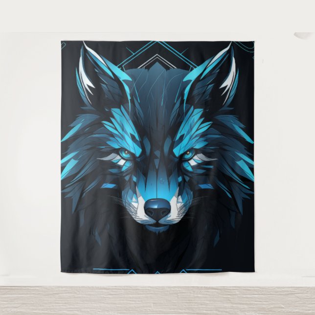 Tenture affiche de loup solitaire majestueux. (Devant)