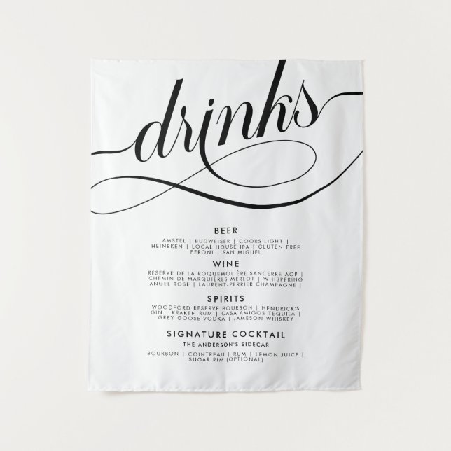 Tenture Affiche de menu de bar de boissons de mariage d'éc (Devant)