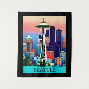 Tenture Affiche de voyage de Seattle sous un ciel d'aube