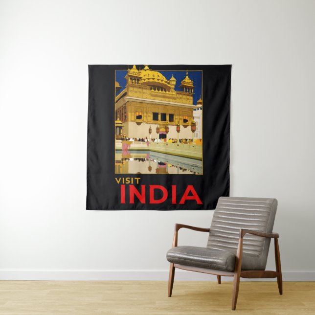Tenture Affiche de voyage Inde art indien vintage (En situation)
