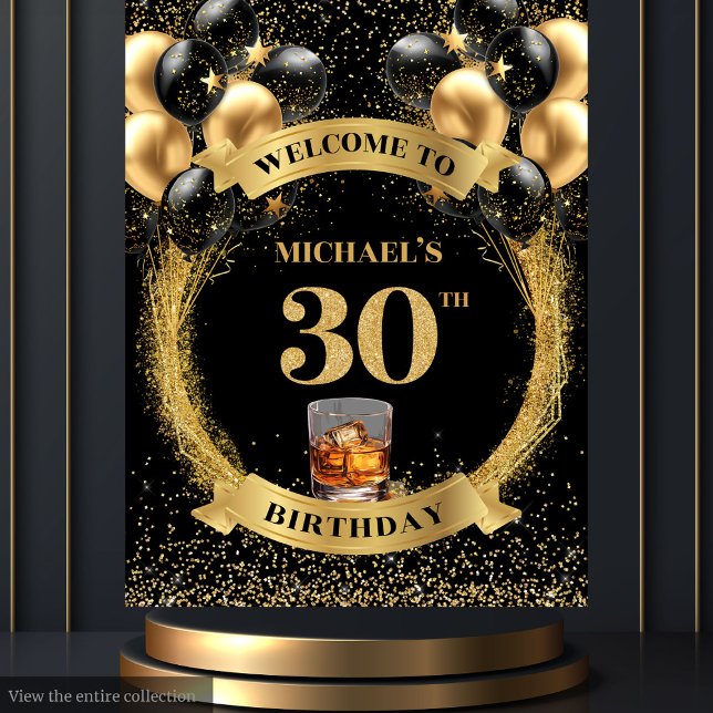 Tenture Affiche pour une soirée whisky pour les 30 ans d'u (Chic 30th Man Birthday Whiskey Party Display Tapestry)
