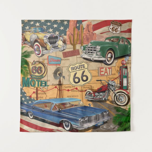 Tenture Affiche vintage Route 66. (Devant)