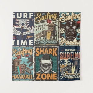 Tenture Affiches de surf colorées vintages avec bus surf