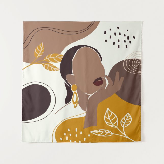 Tenture African American Art, Leaf Girl Print, Black Woman (Devant)