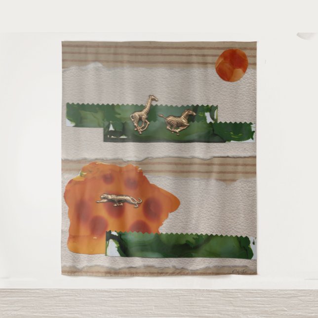 Tenture African Animals Red Collage (Devant)