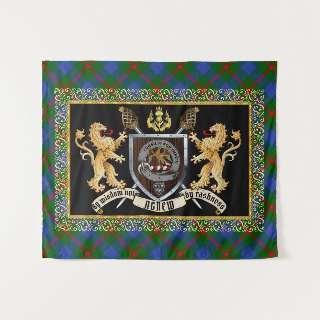 Tenture Agnew Clan Badge & Motto avec Lions Tapestry (Devant (Horizontal))