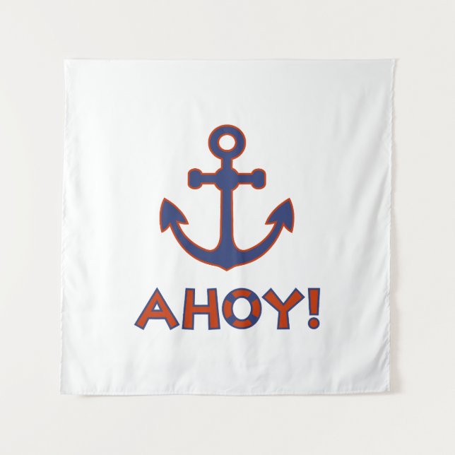 Tenture AHOY ! Bouée + Design Ancre Rouge+Bleu (Devant)