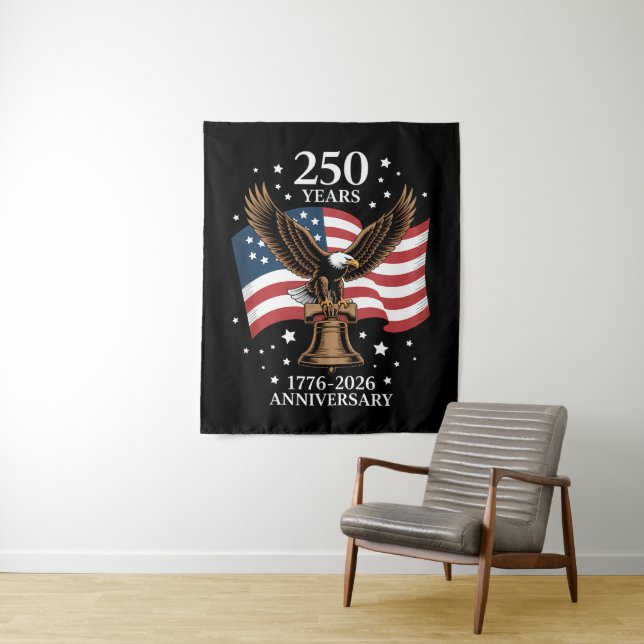 Tenture Aigle et Drapeau 250 Ans d'Amérique 1776-2026 (En situation)
