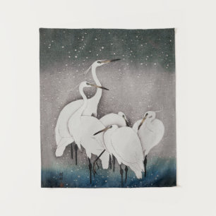 Tenture Aigrettes de Koson dans la neige : vintage japonai