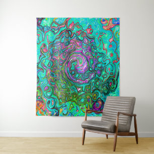 Tenture Aigue-marine Groovy Abstrait Rétro Liquide Tourbil