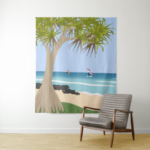 Tenture Aile surfeurs à huile Pandanus Tree à la plage