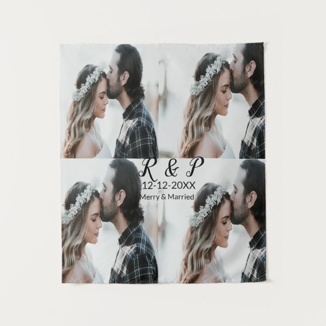 Tenture Ajouter couple photo merisier marié ajouter date a (Devant)