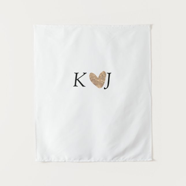 Tenture Ajouter nom couple lettre mariage or coeur paillet (Devant)