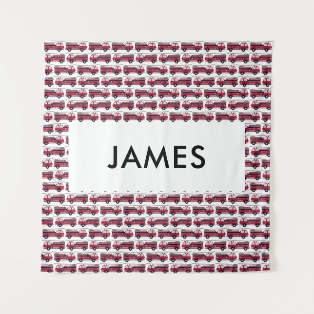 Tenture Ajoutez Votre Nom Camion de pompiers rouge Fire Pe (Devant)