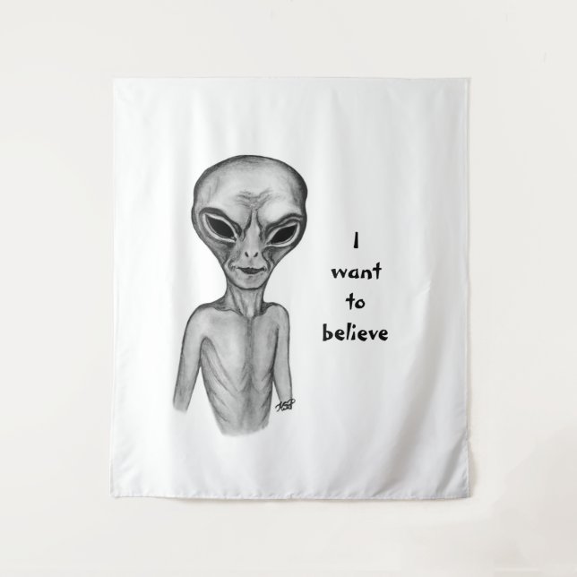 Tenture Alien gris, je veux croire (Devant)