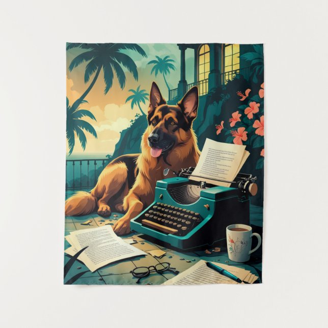 Tenture Allemand Shepherd chien gentleman vintage (Devant)