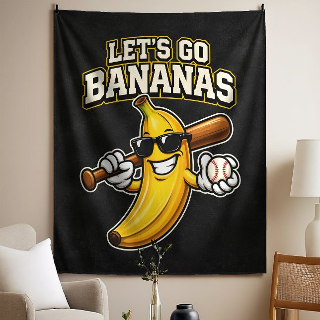 Tenture Allons Bananes Baseball Rétro Banane Drôle (Créateur téléchargé)