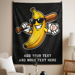 Tenture Allons Bananes Baseball Rétro Banane Drôle