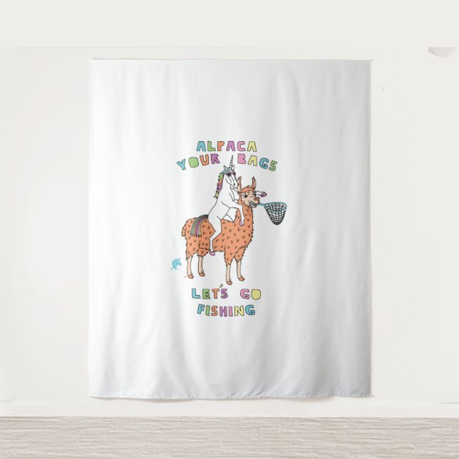 Tenture Alpaca Vos Sacs Allons Pêcher Unicorn (Devant)