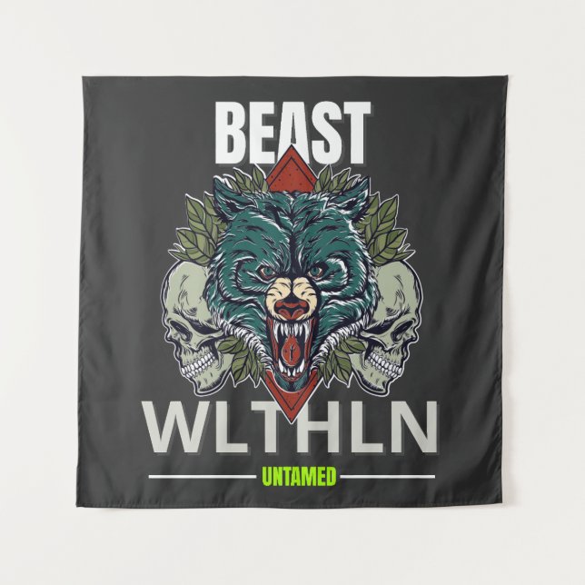 Tenture Alpha Beast _ Untamed Wolf Streetwear Fearless  (Devant)