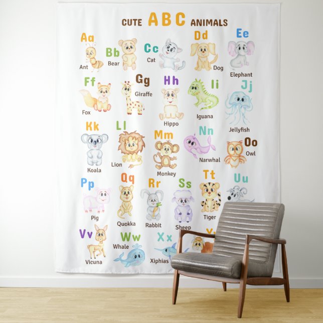 Tenture Alphabet Animal ABC Mets animaux (En situation)